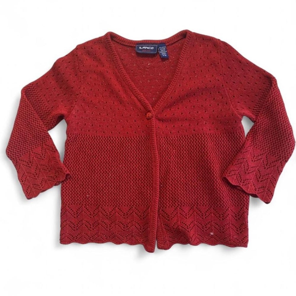 L.L. Bean Women's‎ Red Open-Knit Single-Button Cardigan
